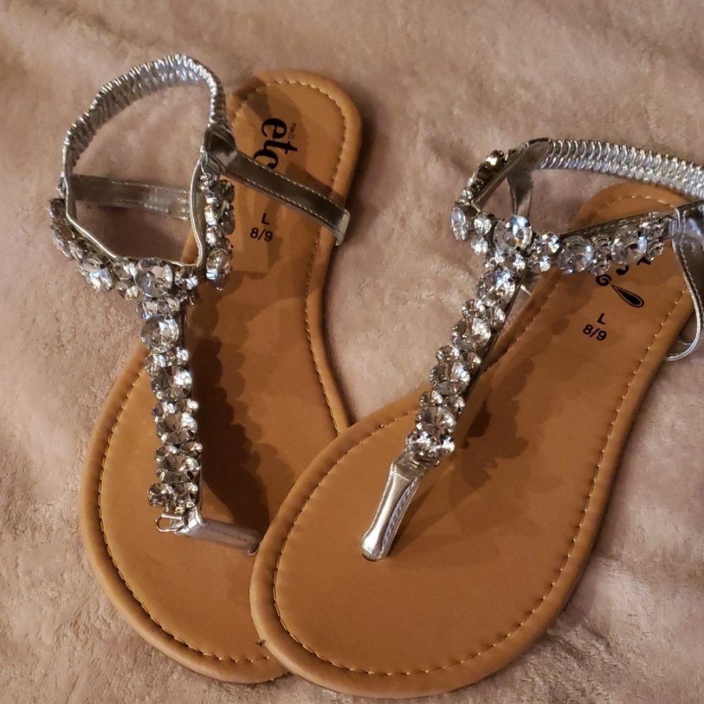 Sparkly silver rhinestone sandals